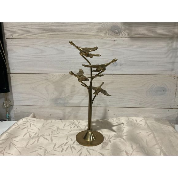 Vintage MCM Brass Flock Of Flying Birds - Picture 1 of 6